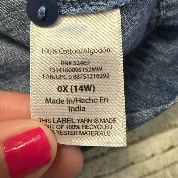 Terra & sky western country denim jean button down short sleeve dress. 0X  14W. - Picture 7 of 7